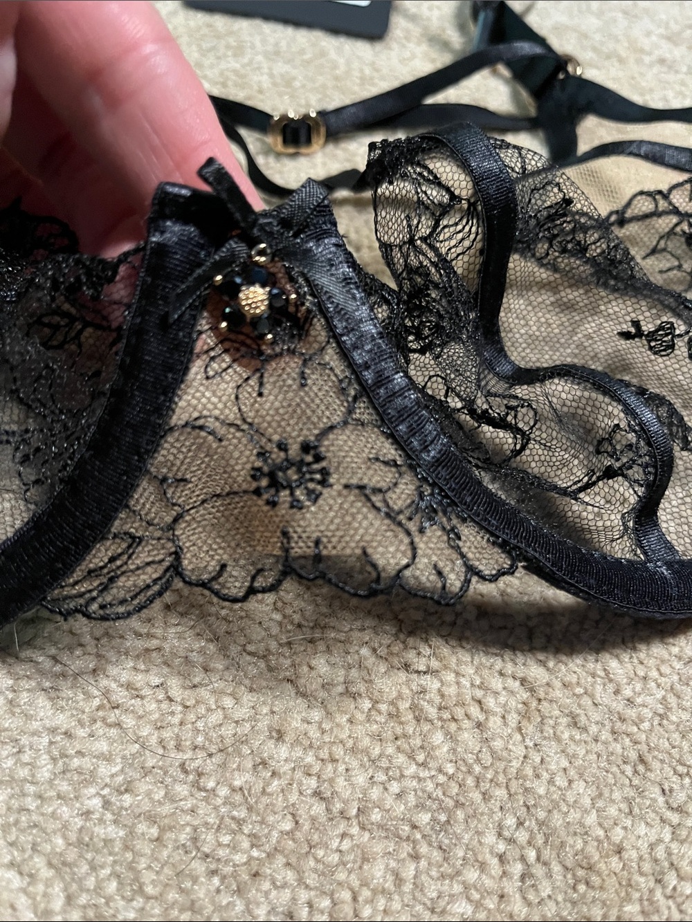 Honey Birdette Emma set Sheer Lace Underwire Bra & Thong Set - Black - Picture 4 of 12
